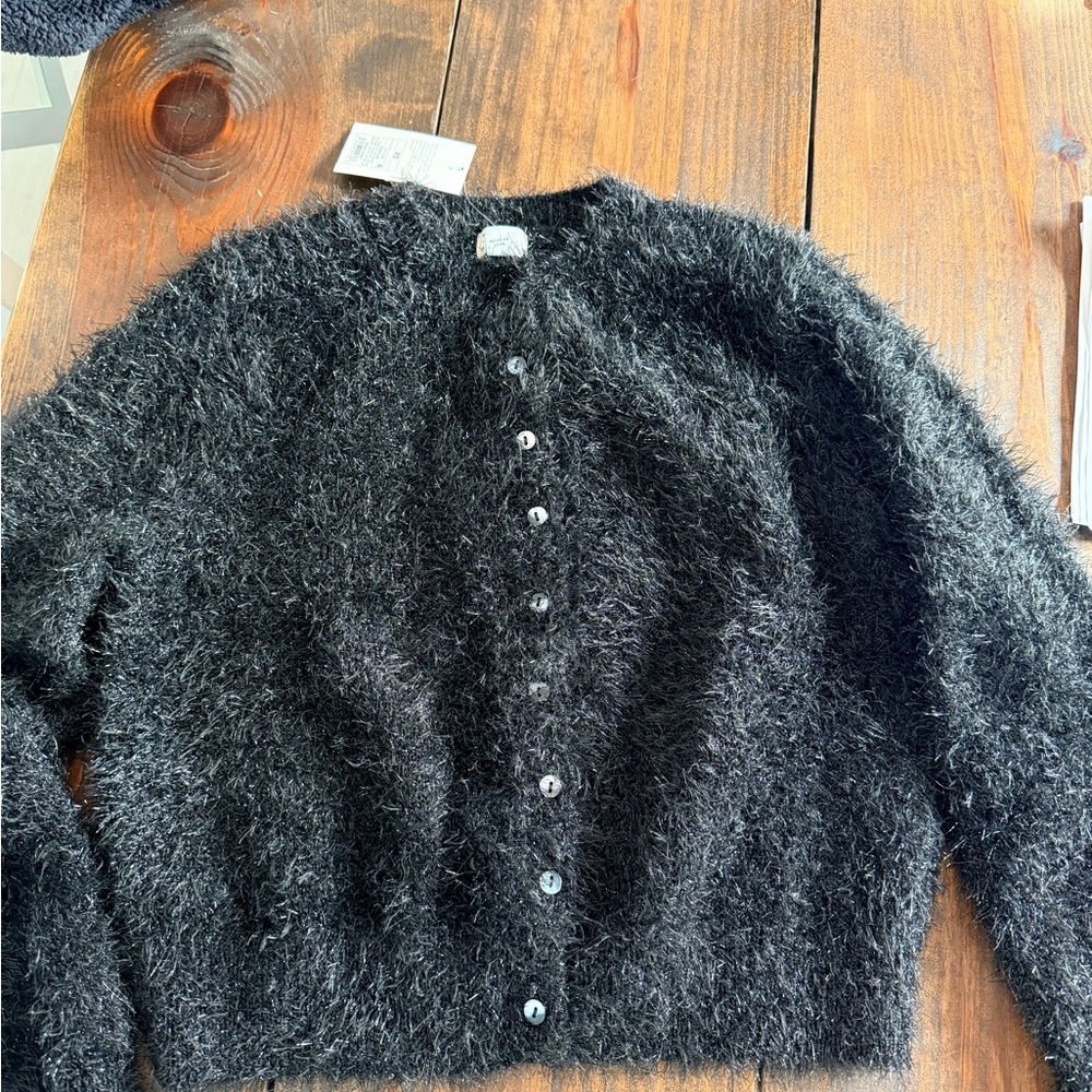 a new day Black Fuzzy Button-Front Cardigan